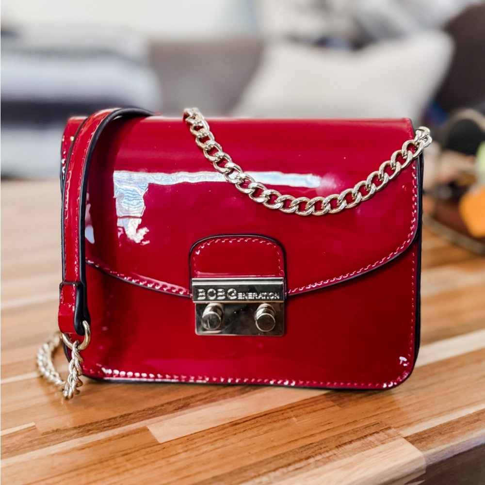BCBG Red Patent Leather Crossbody Bag